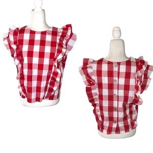 NWT Avara Brandy Red Gingham Checked Ruffle Button Back Crop Top - L